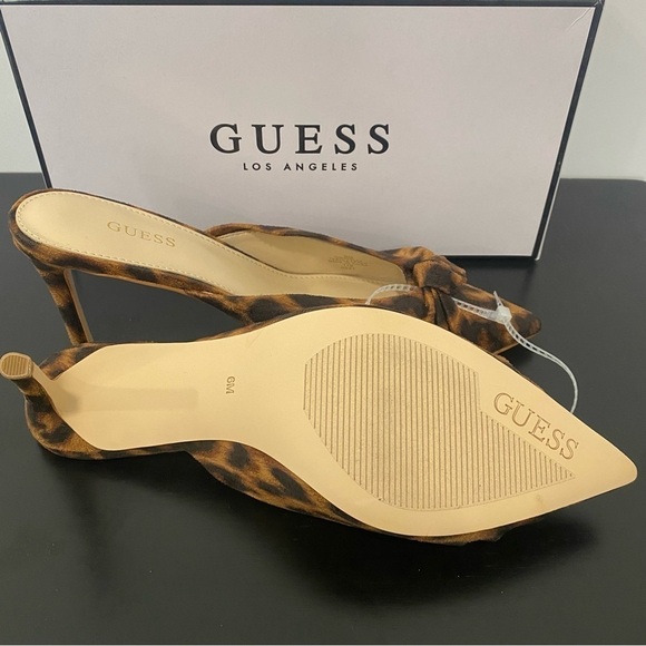 Guess Akela 2 Knot Front Pointed Toe Mules Leopard Brown Size 6 - Picture 6 of 7